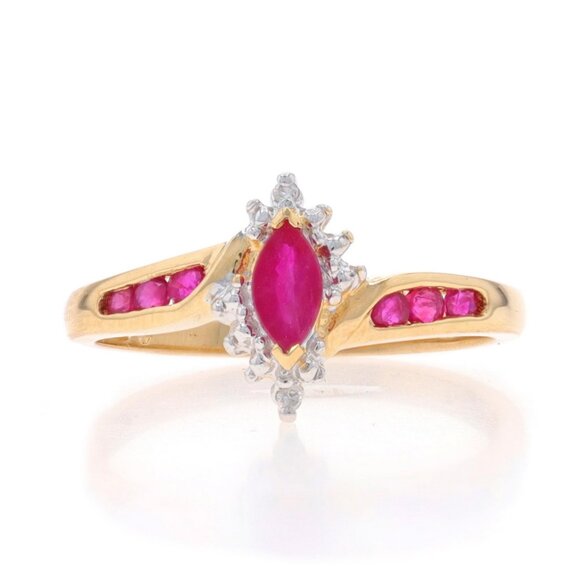Yellow Gold Ruby Diamond Bypass Ring - 14k Marquise & Round 2.54ctw - Picture 1 of 7
